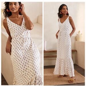 Boden Alicia Belted Sleeveless Tiered Maxi Dress Ivory Paisley Stamp US 4